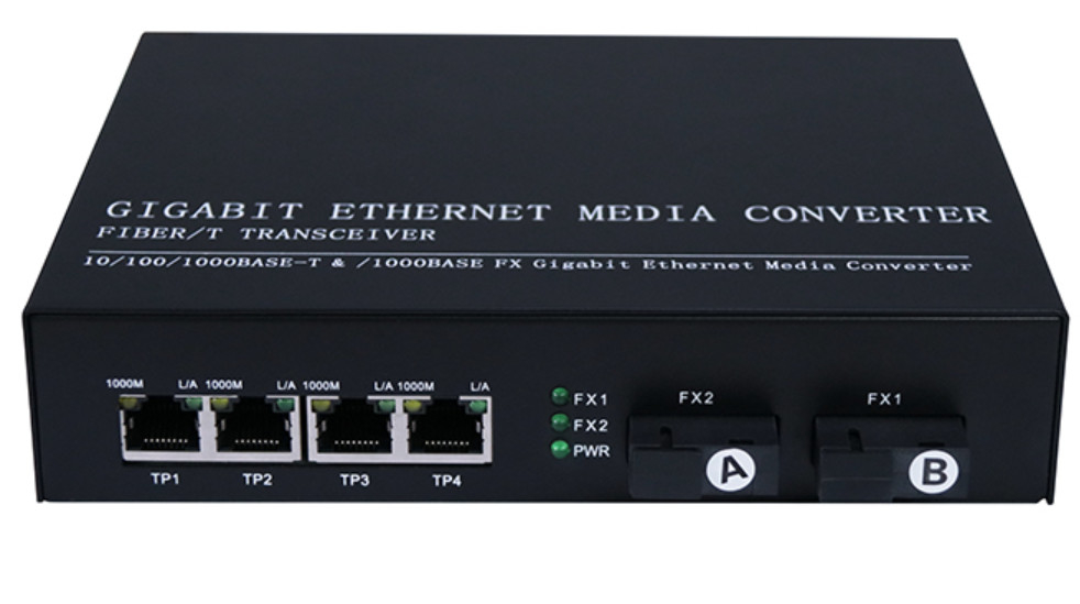 De Vezel Optische Convertor 10/100/1000 Gigabit 4 Rj45 1.25Gbps van SNMP van IP30 QoS